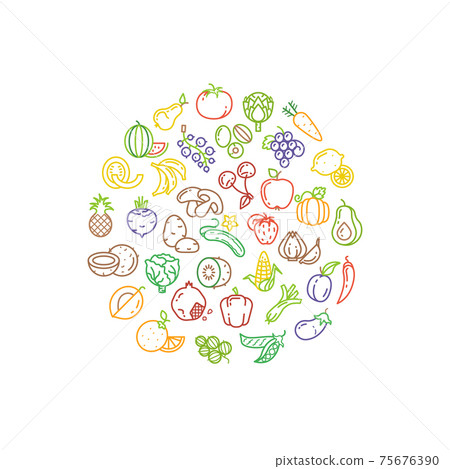 Fruit and vegetable logo with line icons Fruit and vegetable logo with line icons 75676390