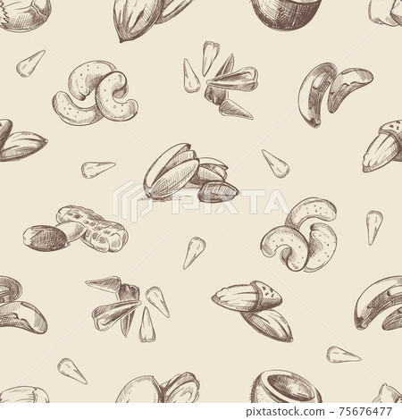Nuts hand drawn doodles seamless pattern 75676477