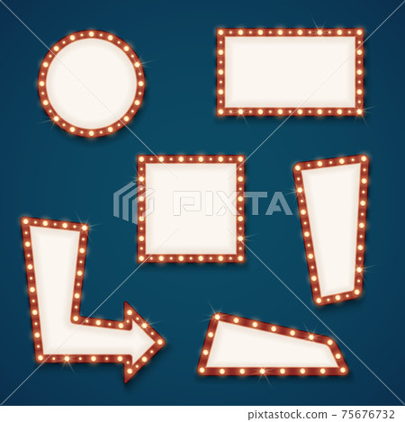 Retro road light empty signs banners with bulbs set Retro road light empty signs banners with bulbs set 75676732