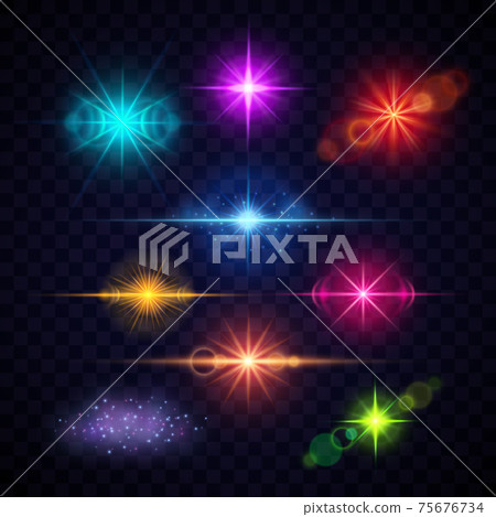 Realistic color lens flare light effects, party lights set Realistic color lens flare light effects, party lights set 75676734