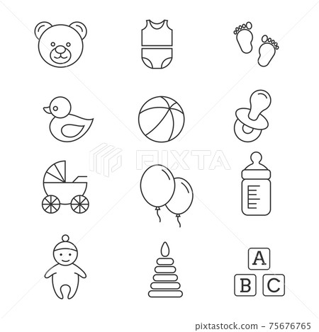 Baby toys and care thin line icons Baby toys and care thin line icons 75676765