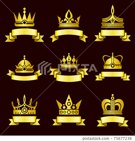 Gold crowns and ribbon banner set Gold crowns and ribbon banner set 75677236