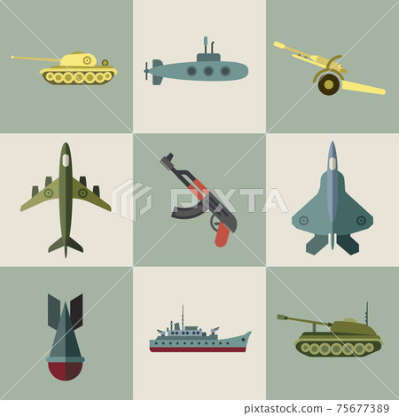 Military equipment and weaponry flat icons 75677389