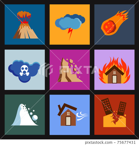 Flat disaster, damage icons - Stock Illustration [75677431] - PIXTA