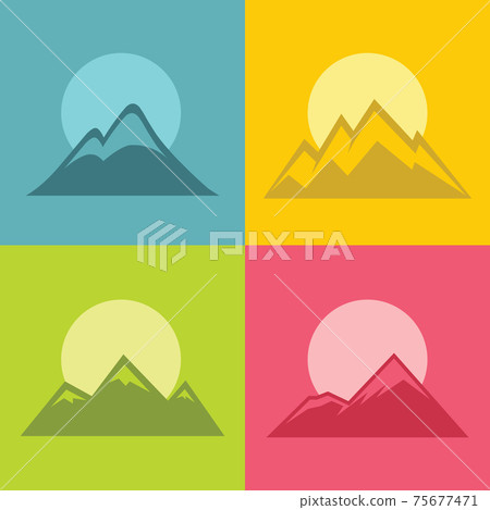 Mountain flat icons with sun on color background 75677471