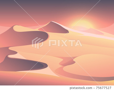 Desert sunset landscape with sand dunes 75677527