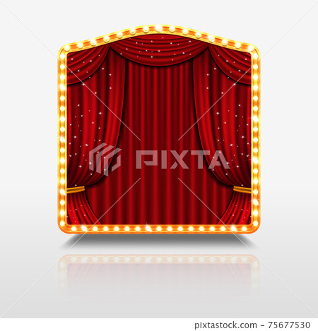 Stage curtain in shining banner with golden frame illustration 75677530
