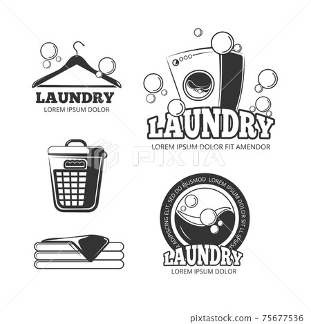 Clean laundry washing vintage labels, emblems, logos, badges set 75677536