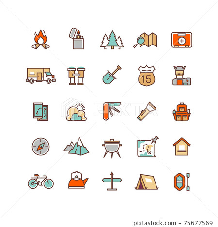 Camping and hiking flat icons for infographics - Stock Illustration ...