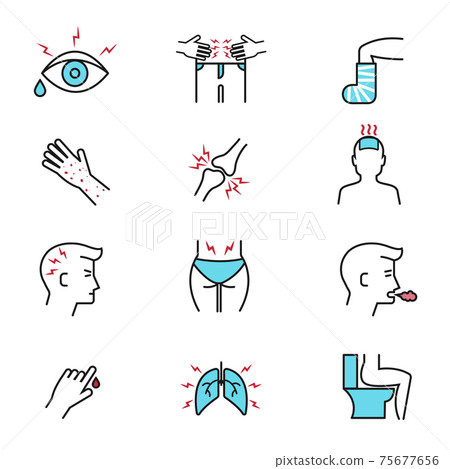 Illness and diseases symptoms outline icons with flat elements Illness and diseases symptoms outline icons with flat elements 75677656