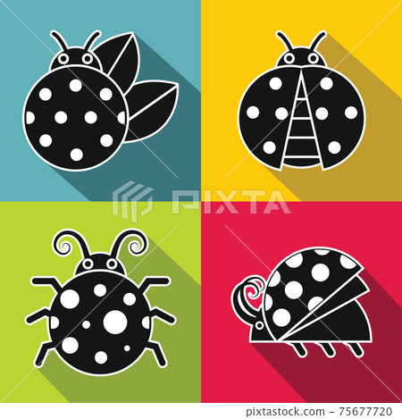 Black ladybug with white stroke on color background Black ladybug with white stroke on color background 75677720