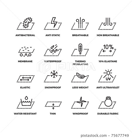 Fabric textile properties thin line icons Fabric textile properties thin line icons 75677749