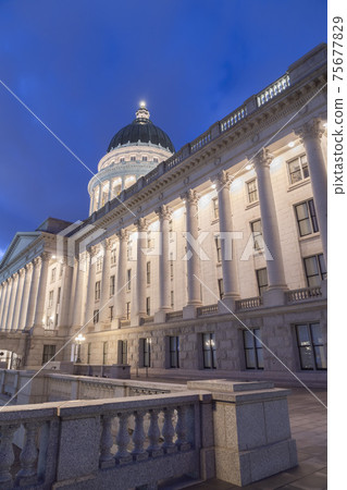 Utah State Capital Building in Salt Lake City glowing against vibrant blue sky Utah State Capital Building in Salt Lake City glowing against vibrant blue sky 75677829
