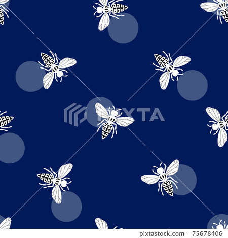 Seamless pattern with bees on blue background.... - Stock Illustration ...