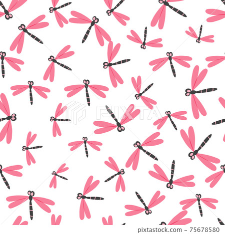 Seamless pattern with color dragonfly on white background. Romantic vector illustration. Adorable cartoon character. Template design for invitation, cards, textile, fabric. Doodle style. Seamless pattern with color dragonfly on white background. Romantic vector illustration. Adorable cartoon character. Template design for invitation, cards, textile, fabric. Doodle style. 75678580