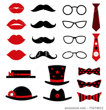 Photo booth birthday and party set with lips, mustaches, glasses, hats bow tie Photo booth birthday and party set with lips, mustaches, glasses, hats bow tie 75678652