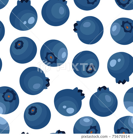 Seamless pattern with blueberry on white background. Natural fresh ripe tasty blueberries. Vector illustration for background, packaging, textile, fabric and various other designs. Seamless pattern with blueberry on white background. Natural fresh ripe tasty blueberries. Vector illustration for background, packaging, textile, fabric and various other designs. 75678914