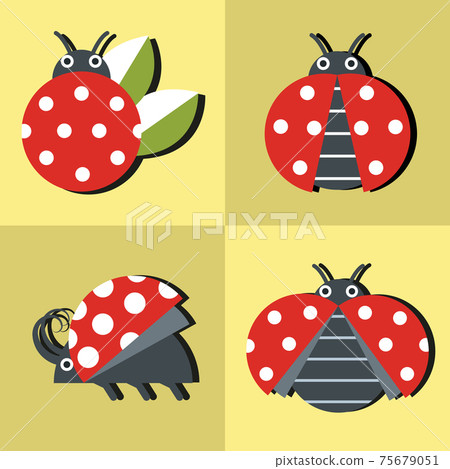 Ladybug icons in style on yellow background 75679051