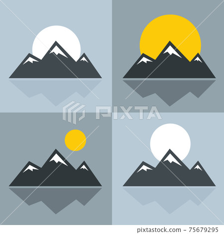 Mountain icons with sun and reflection 75679295