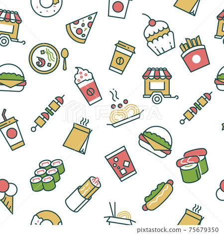 seamless pattern with fast food line icons seamless pattern with fast food line icons 75679350