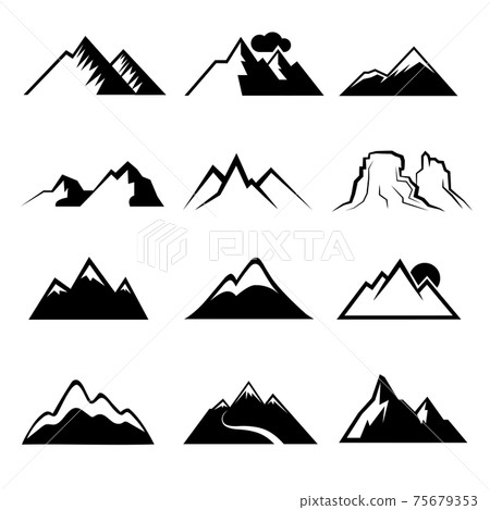 Monochrome mountain icons Monochrome mountain icons 75679353