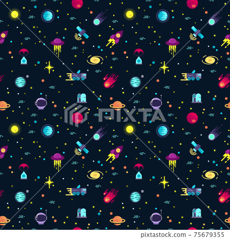 Space seamless pattern with planets and spaceships Space seamless pattern with planets and spaceships 75679355