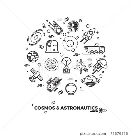 Planets, space and rocket icons Planets, space and rocket icons 75679356