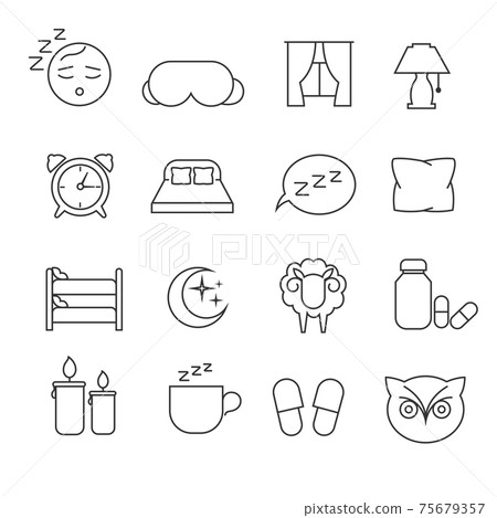 Sleeping bed time rest thin line outline icons Sleeping bed time rest thin line outline icons 75679357