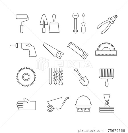 Thin line construction tools, home repair icons, toolkit symbols Thin line construction tools, home repair icons, toolkit symbols 75679366