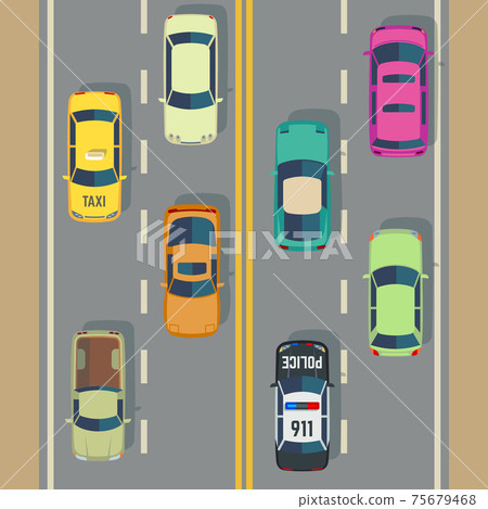 Highway traffic with top view cars and trucks street Highway traffic with top view cars and trucks street 75679468