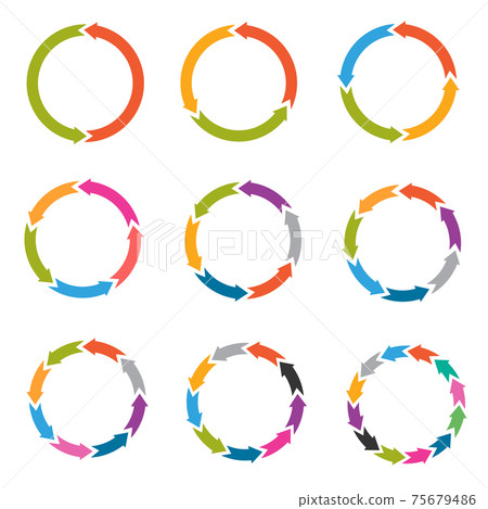 Circle arrows with options, parts, steps icons Circle arrows with options, parts, steps icons 75679486
