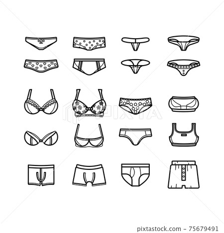 Lingerie womens and mens underwear thin line icons set Lingerie womens and mens underwear thin line icons set 75679491