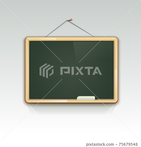 Blank school blackboard hanging on wall illustration Blank school blackboard hanging on wall illustration 75679548