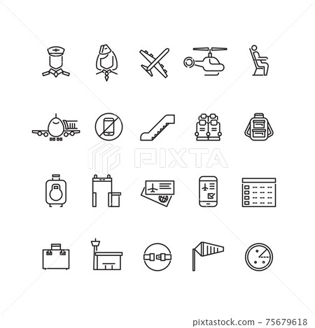 Aviation outline icons set 75679618