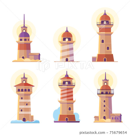 Cartoon lighthouse icons Cartoon lighthouse icons 75679654
