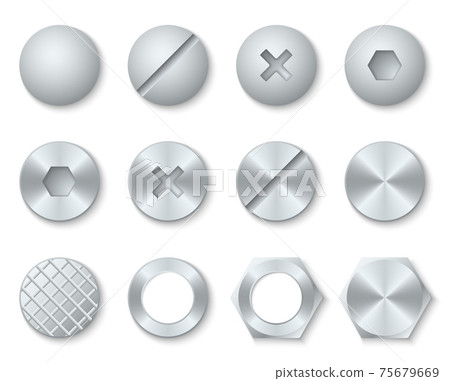 Steel screws, nuts, bolts, rivets heads set 75679669