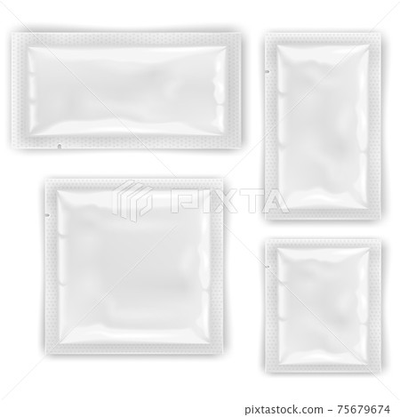 White empty foil, plastic packaging for cosmetics and food templates, design mockups 75679674