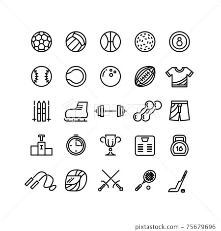 Sports wear equipment line icons set 75679696