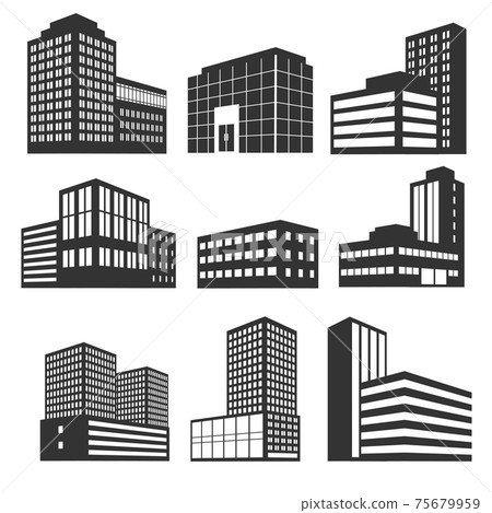 Modern business buildings black icons isolated on white Modern business buildings black icons isolated on white 75679959