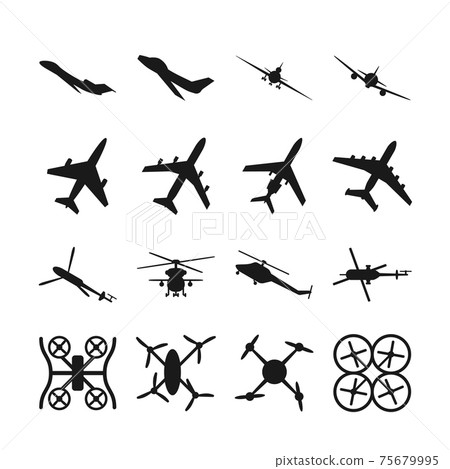 Aircrafts, helicopters, drones black icons 75679995
