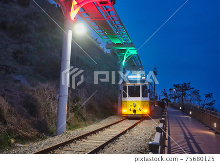 Night view of Haeundae Beach Train, Busan, South Korea, Asia. Night view of Haeundae Beach Train, Busan, South Korea, Asia. 75680125