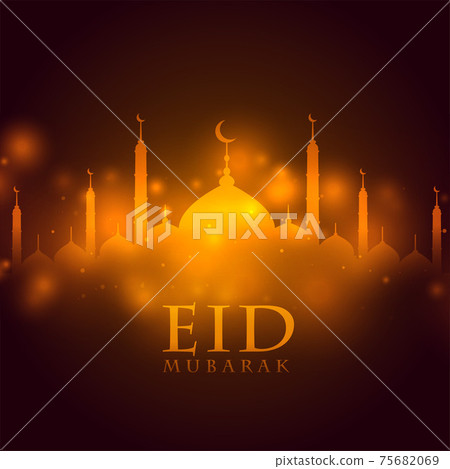 glowing mosque eid mubarak festival greeting background 75682069