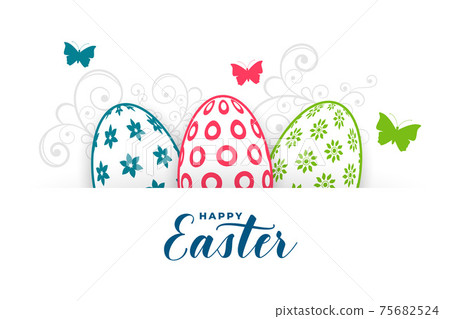 happy easter fectival greeting with eggs and butterfly happy easter fectival greeting with eggs and butterfly 75682524