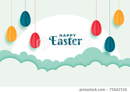 happy easter banner with eggs decoration design 75682526