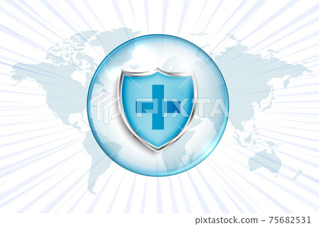 medical protection shield with cross sign and world map medical protection shield with cross sign and world map 75682531