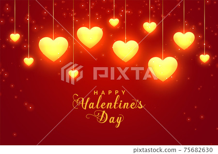 glowing valentines day hearts on red background - Stock Illustration ...