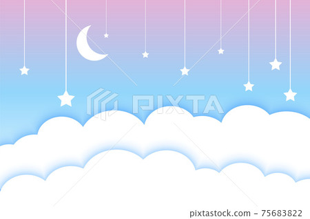 moon stars and clouds colorful papercut style background 75683822