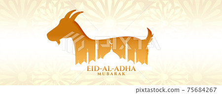 eid al adha mubarak bakrid festival with goat and mosque eid al adha mubarak bakrid festival with goat and mosque 75684267