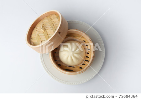 Meat bun Pork bun Chinese bun Seiro white background 75684364