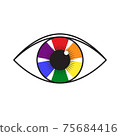 Vector illustration of rainbow colored eye. Flag of LGBT community inside eyeball. can be used for sticker, pin, greeting card, poster, patch, t-shirt prints. 75684416